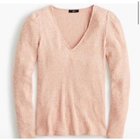 J. Crew Puff Sleeved Soft Ribbed V-Neck Sweater - Picture 1 of 8